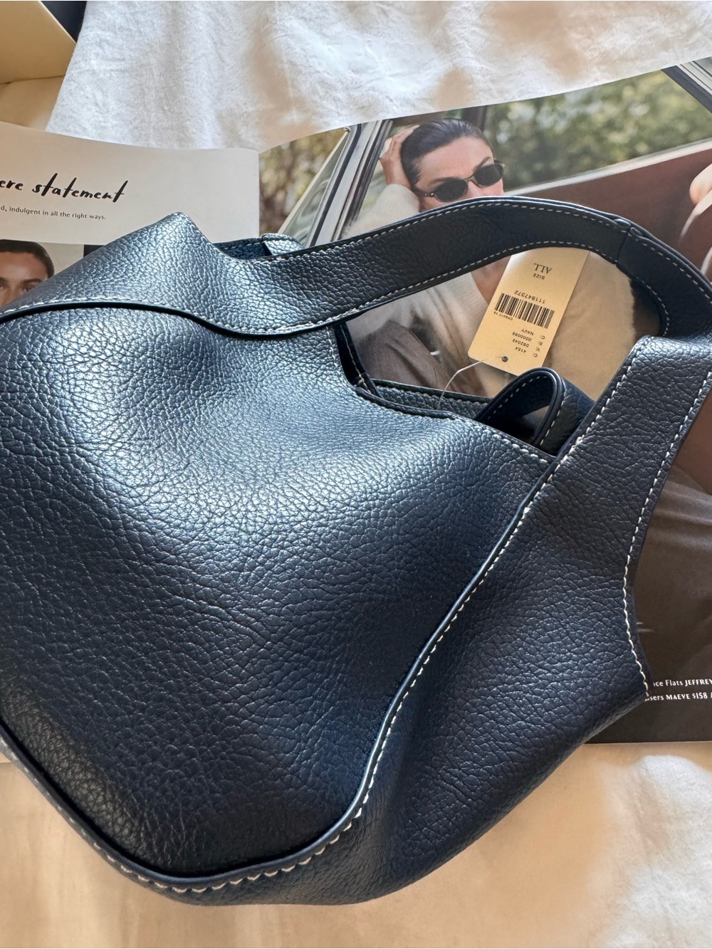 Anthropologie Navy Pebble-Texture super soft Shoulder Tote with Detachable Strap - Picture 5 of 6